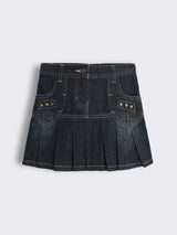 Girls Pleated Denim Skirt with Pocket Detailing