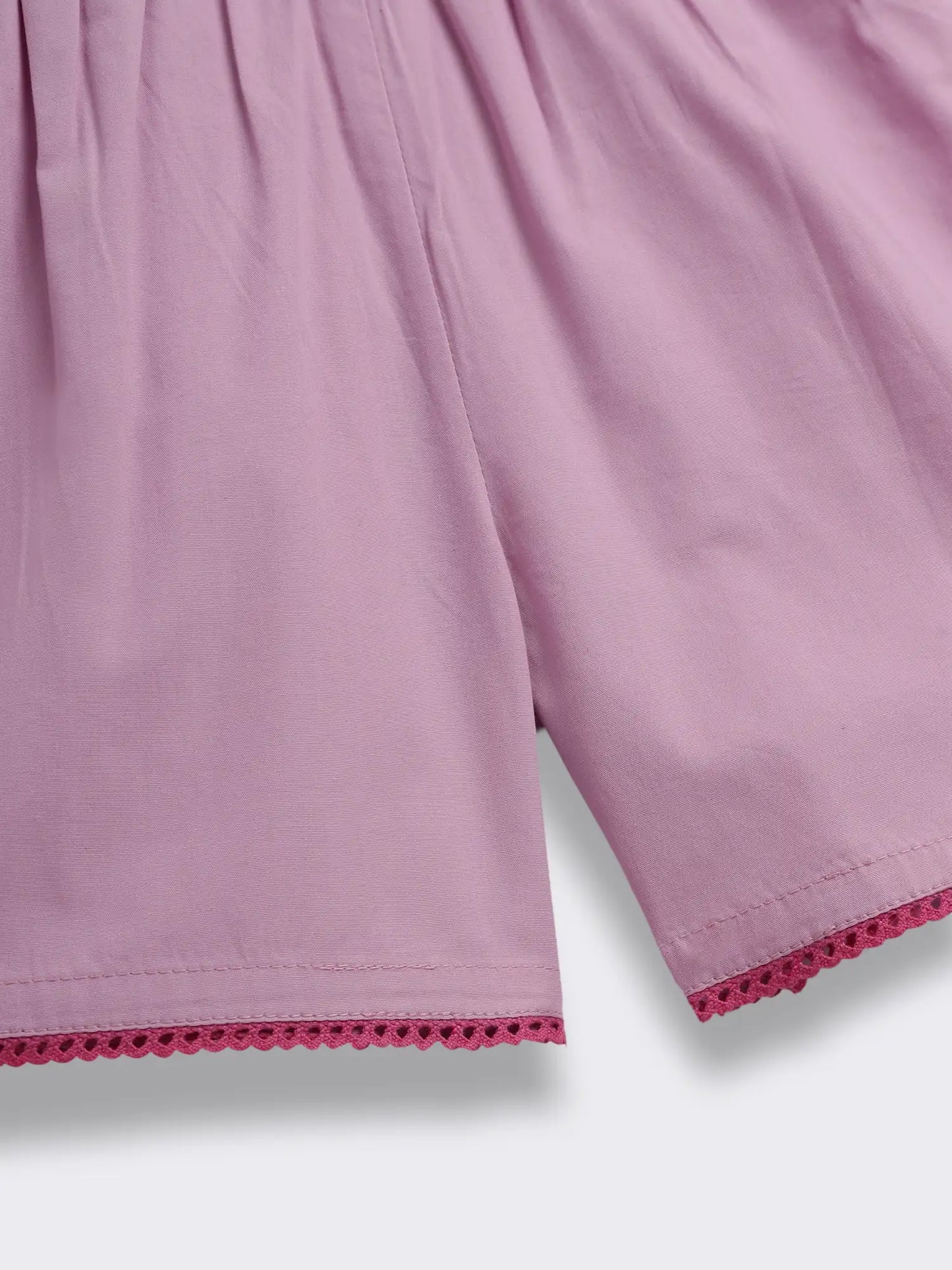 Girls Solid Cotton Romper with Embroidery