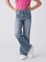 Girls Light Wash Denim Flared Jeans with Front Pockets