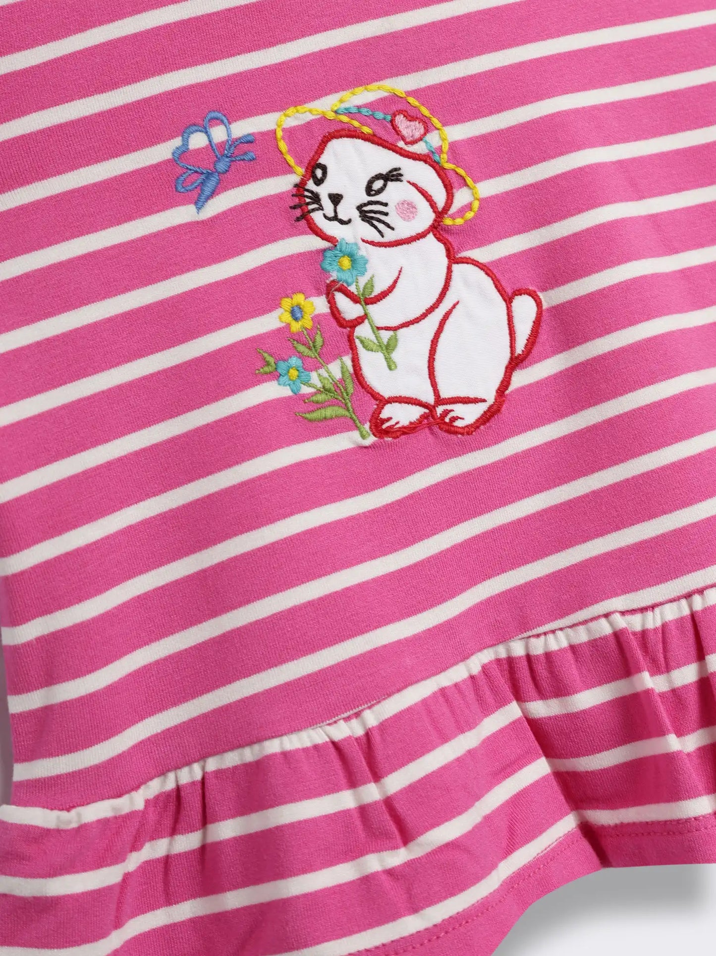 Toddler Girls Striped Cotton Knit Top with Embroidery