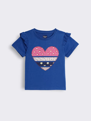 Toddler Girls Half-Sleeve Applique Cotton Knit T-Shirt