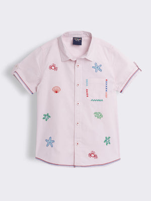 Boys Cotton Chambray Embroidered Half Sleeve Shirt