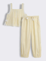 Girls Striped Lace Trim Top and Pants 2-Piece Outfit Set