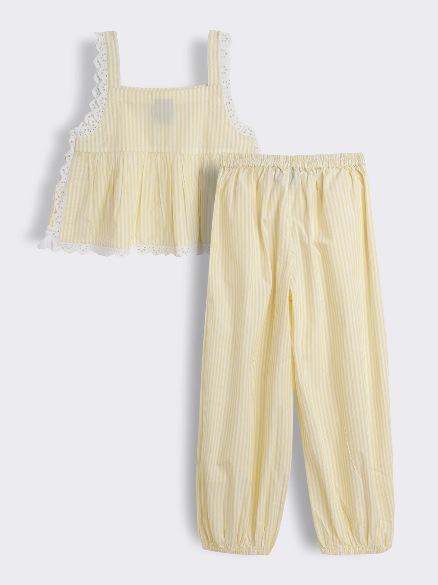 Girls Striped Lace Trim Top and Pants 2-Piece Outfit Set