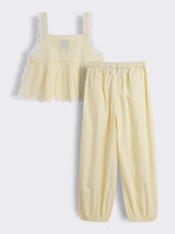Girls Striped Lace Trim Top and Pants 2-Piece Outfit Set