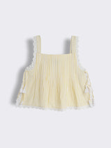 Girls Striped Lace Trim Top and Pants 2-Piece Outfit Set