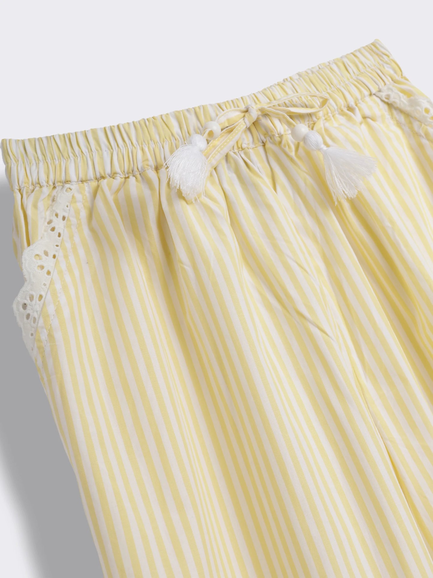 Girls Striped Lace Trim Top and Pants 2-Piece Outfit Set