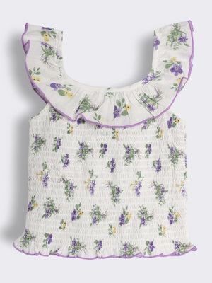 Girls Cotton Floral Smocked Top