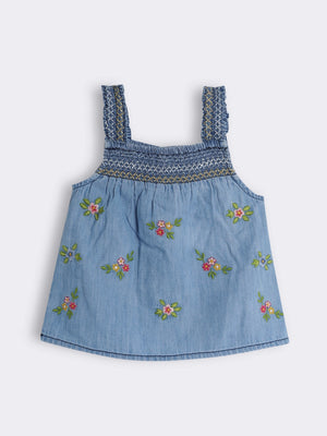 Toddler Girls Embroidered Denim Top