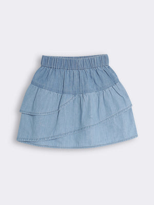 Toddler Girls Denim Skirt with Layered Wrap Panel and Elastic Waist