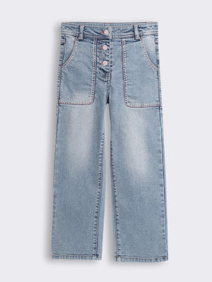 Girls Wide Leg Denim Jeans with Contrast Stitch