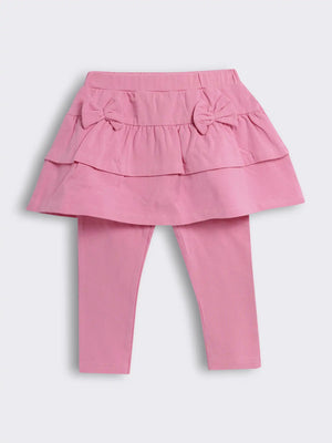 Toddler Girls Layered Skirt Leggings with Bow Detail