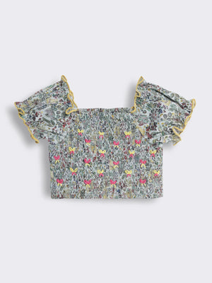 Toddler Girls Cotton Smocked Top with Embroidery
