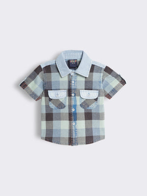 Toddler Boys Cotton Checked Shirt with Oxidised Wash