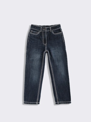 Girls Straight Fit Denim Jeans with Contrast Stitching