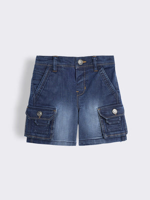 Toddler Boys Denim Cargo Bermuda with Contrast Stitch and Pocket Detailing