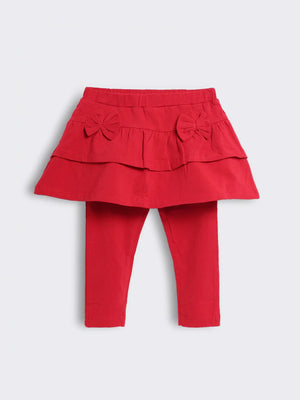 Toddler Girls Layered Skirt Leggings with Bow Detail