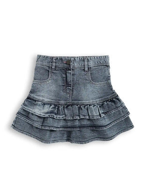 Girls Cotton Denim Layered Skirt