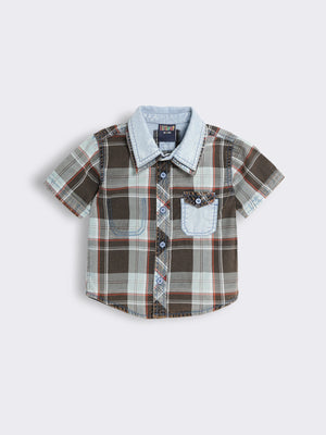 Toddler Boys Vintage Oxidised Checked Shirt with Double Collar