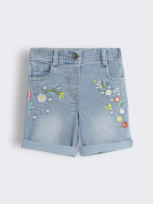 Toddler Girls Embroidered Denim Shorts With Contrast Stitching