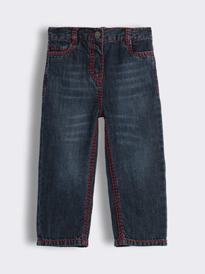 Toddler Boys Straight Fit Denim Jeans with Contrast Stitching