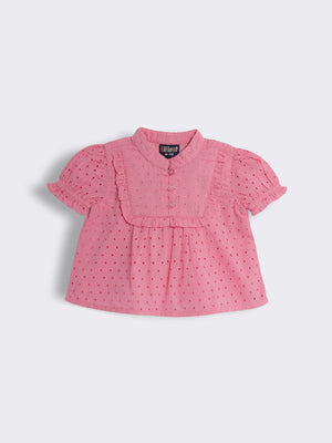 Toddler Girls Puff Sleeve Cotton Schiffily Top with Frills
