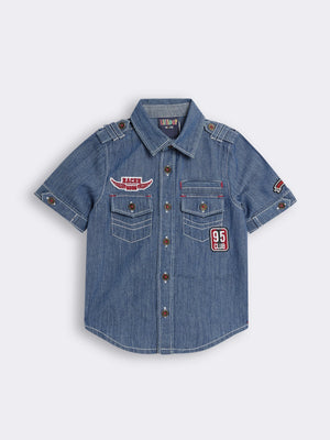 Toddler Boys Denim Shirt with Badge Details