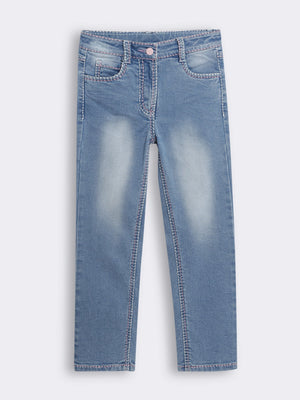 Girls Light Wash Denim Jeans with Contrast Stitching