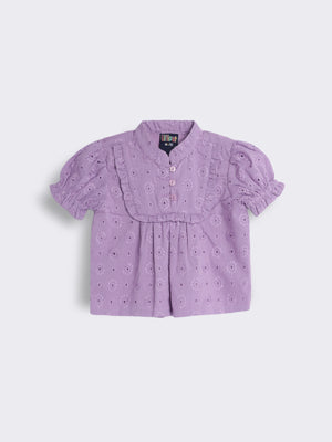 Toddler Girls Puff Sleeve Cotton Schiffily Top with Frills