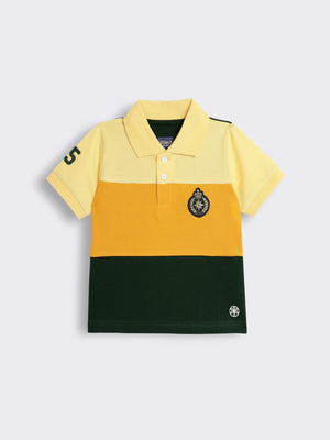 Toddler Boys Half Sleeve Colour Block Polo T-Shirt with Chest Badge