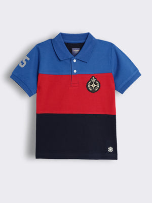 Boys Half Sleeve Colour Block Polo T-Shirt with Chest Badge