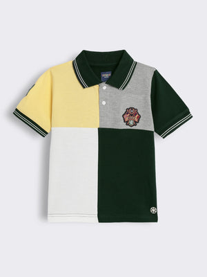 Boys Half Sleeve Colour Block Polo T-Shirt with Chest Badge