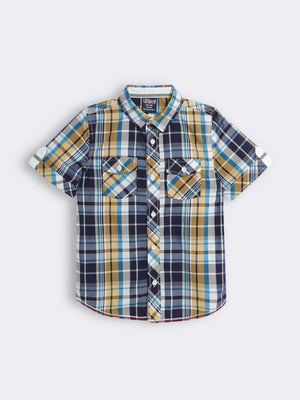 Boys Yarn-Dyed Check Shirt with Chest Pockets