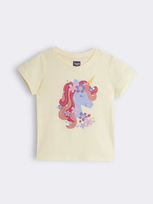 Girls Unicorn Graphic T-Shirt with Glitter Print