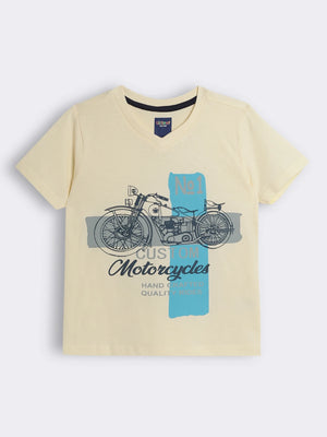 Boys Cotton Knit Motorcycle Graphic V-Neck T-shirt