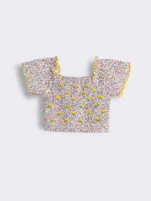 Toddler Girls Cotton Smocked Top with Embroidery