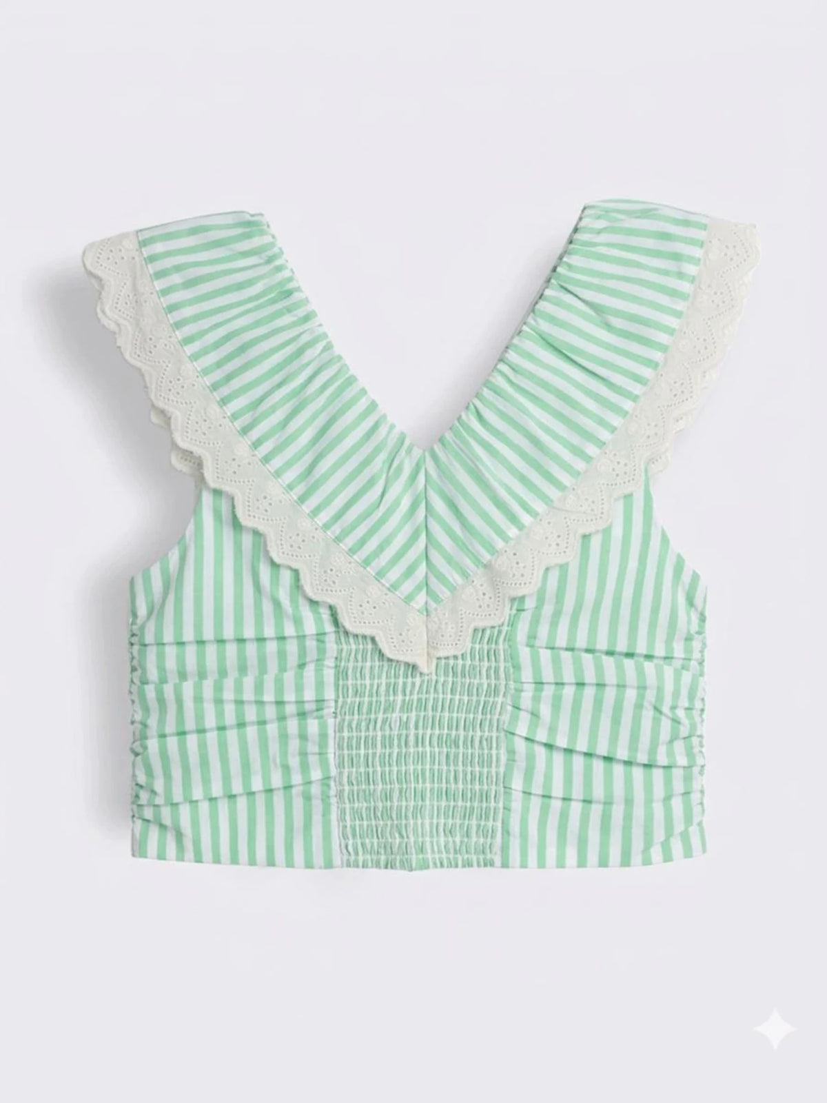 Girls Cotton Striped Top with Lace Trim