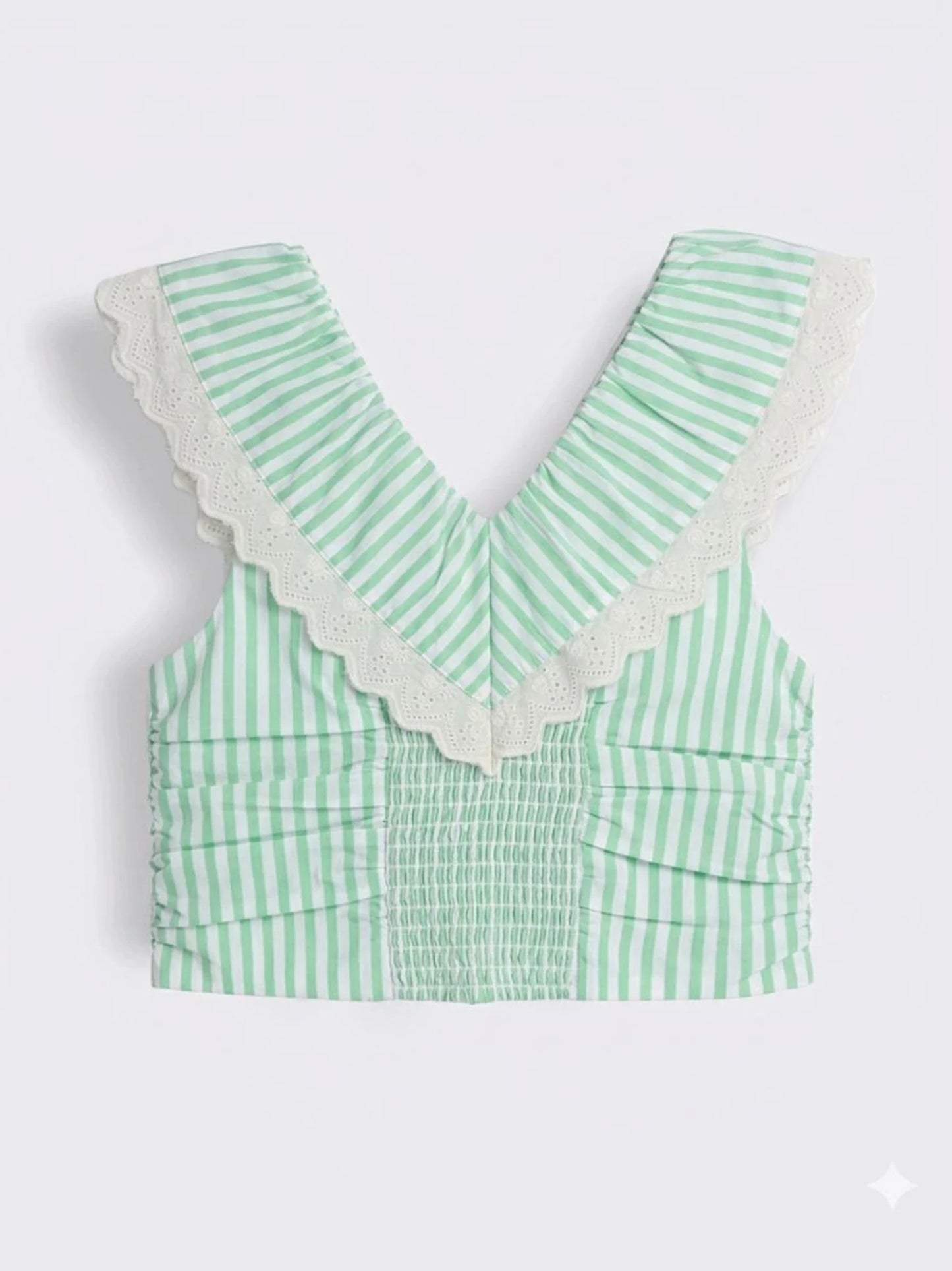 Girls Cotton Striped Top with Lace Trim