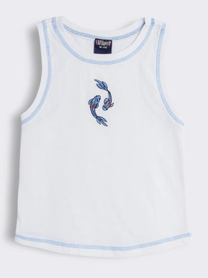 Girls Cotton Sleeveless T-Shirt with Embroidery