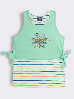 Girls Stripe Sleeveless T-Shirt with Solid Embroidered Sequin Crop Top