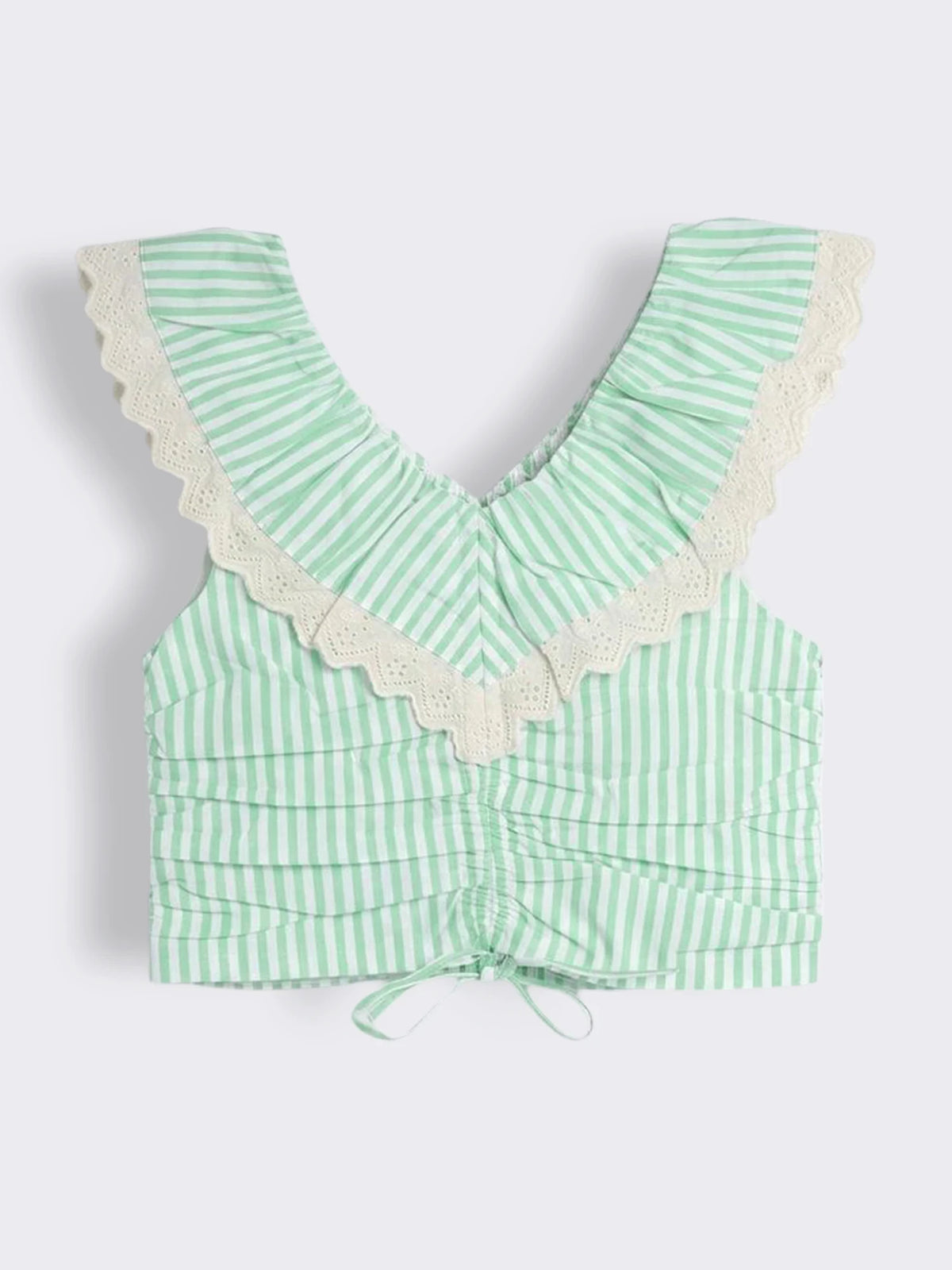 Girls Cotton Striped Top with Lace Trim