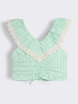 Girls Cotton Striped Top with Lace Trim