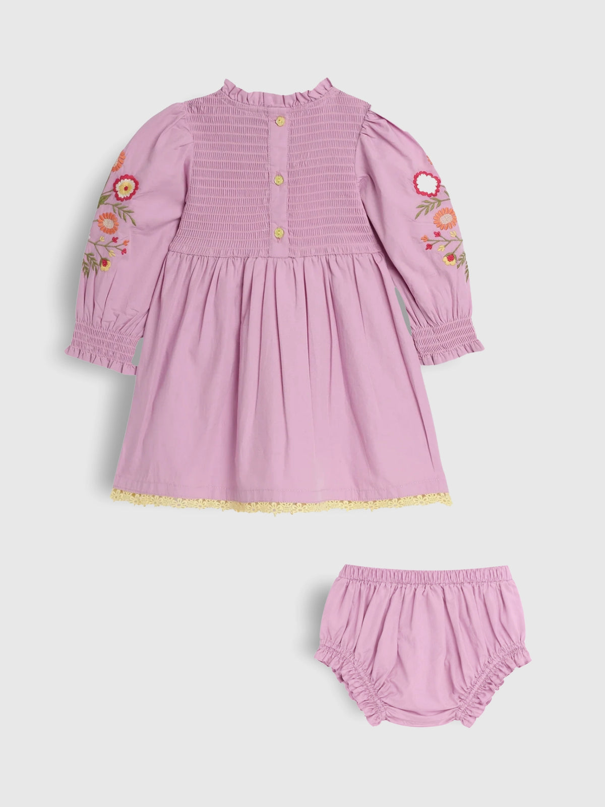 Baby Girls Floral Embroidered Smocked Dress and Bloomer