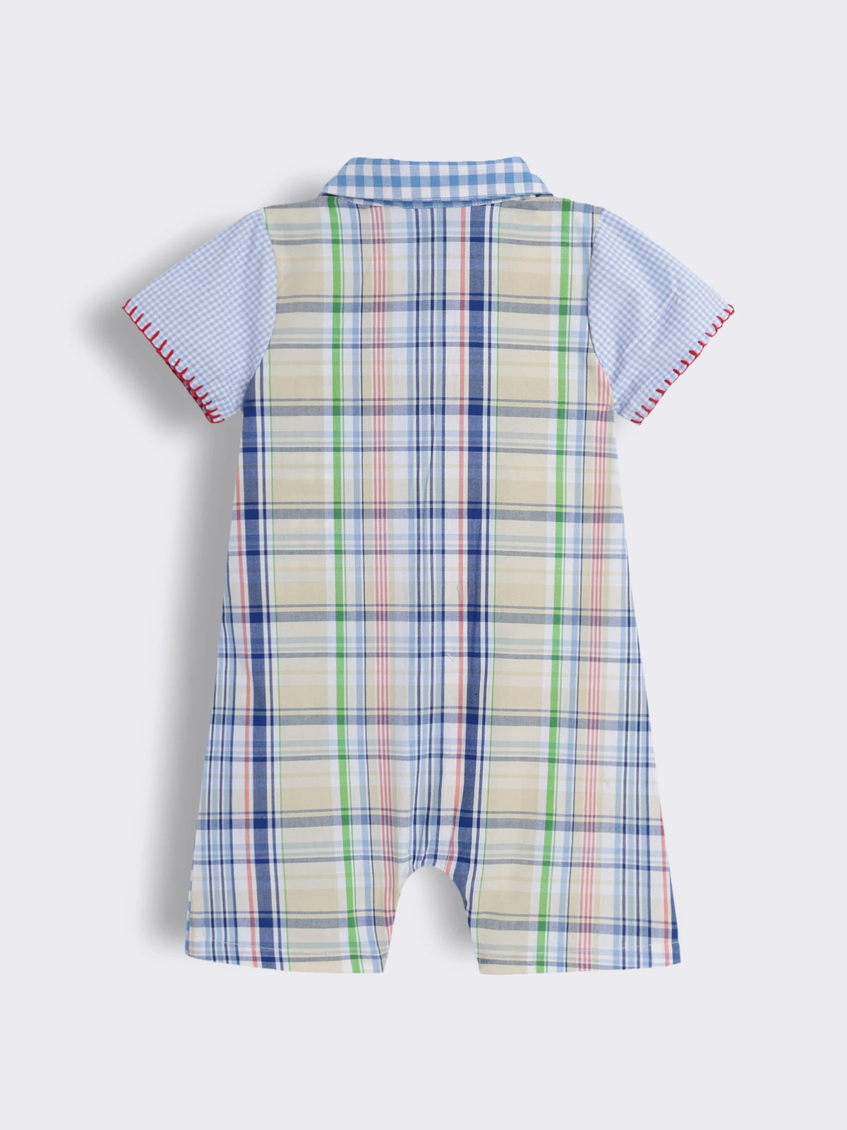 Baby Boys Mixed Checks Romper with Embroidery