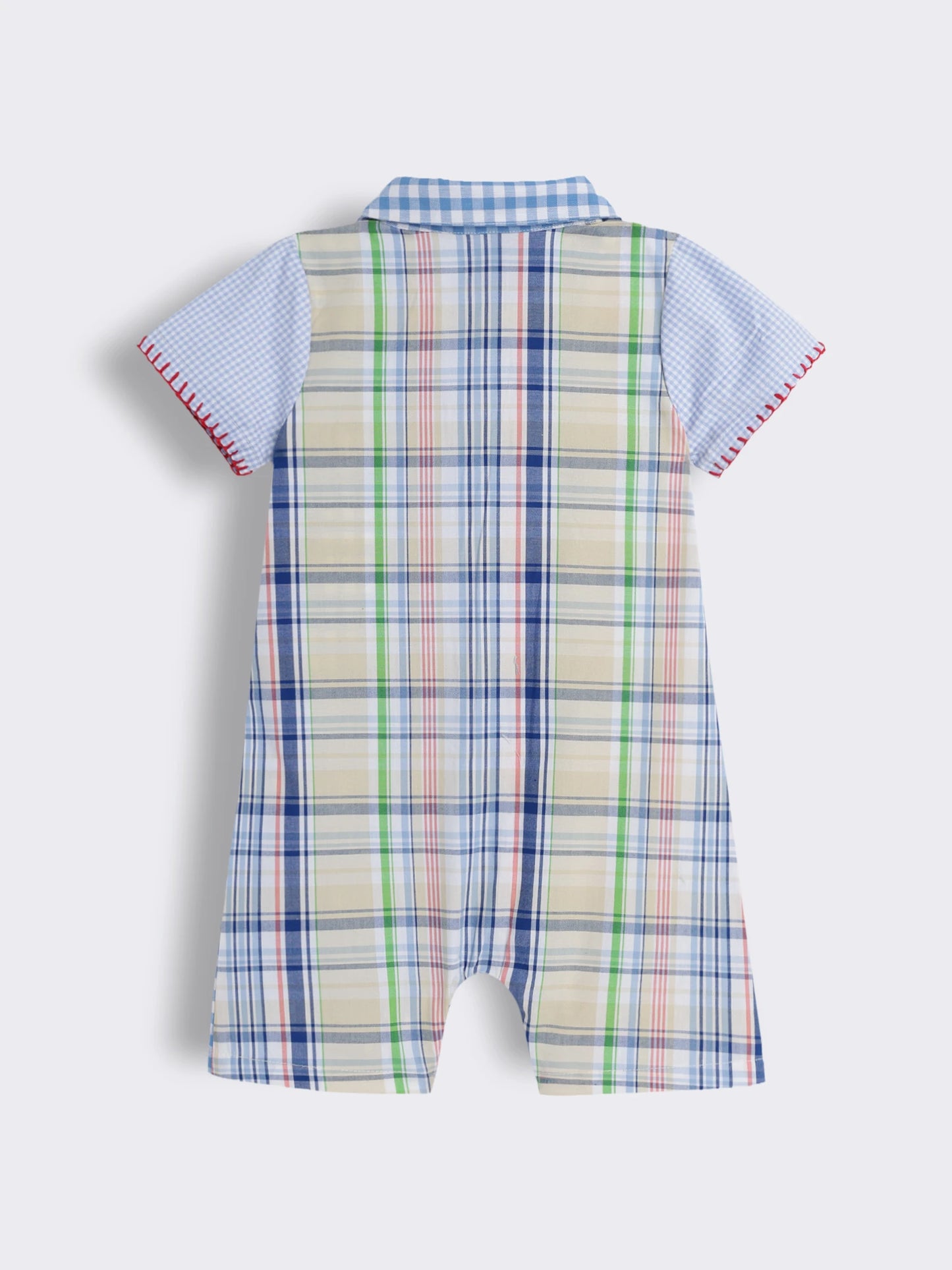 Baby Boys Mixed Checks Romper with Embroidery