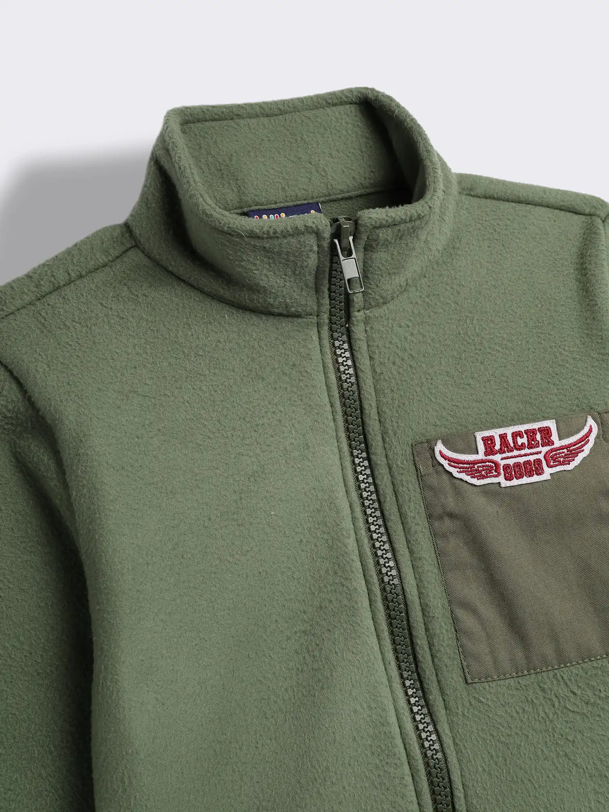 Boys Full Zip Fleece Jacket with Contrast Patch Pocket