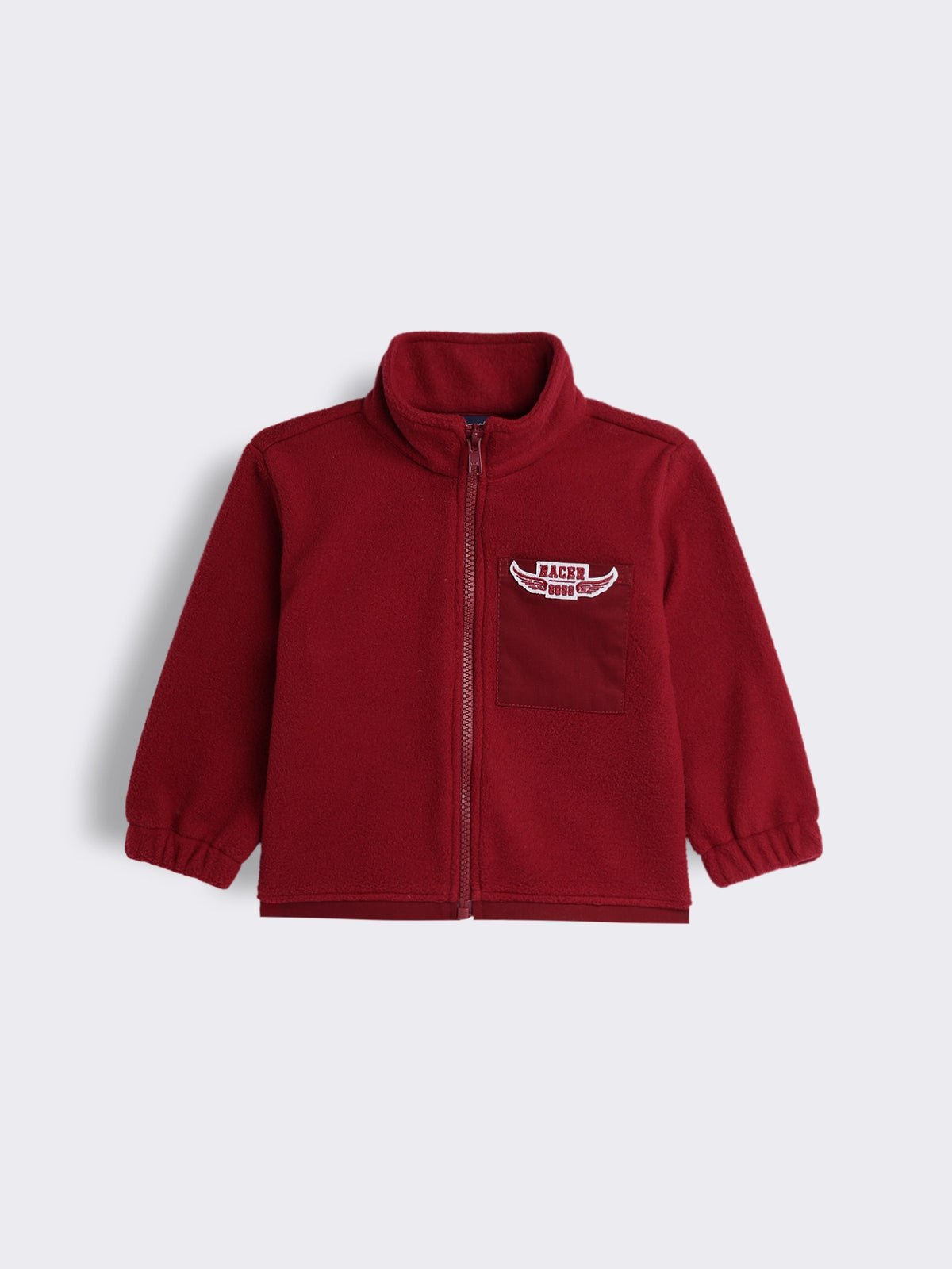 Boys Full Zip Fleece Jacket with Contrast Patch Pocket