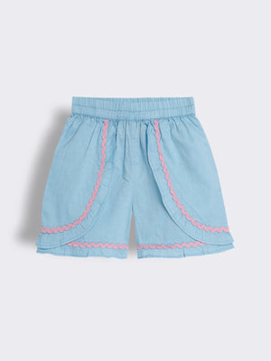 Toddler Girls Chambray Lace Detailing Shorts