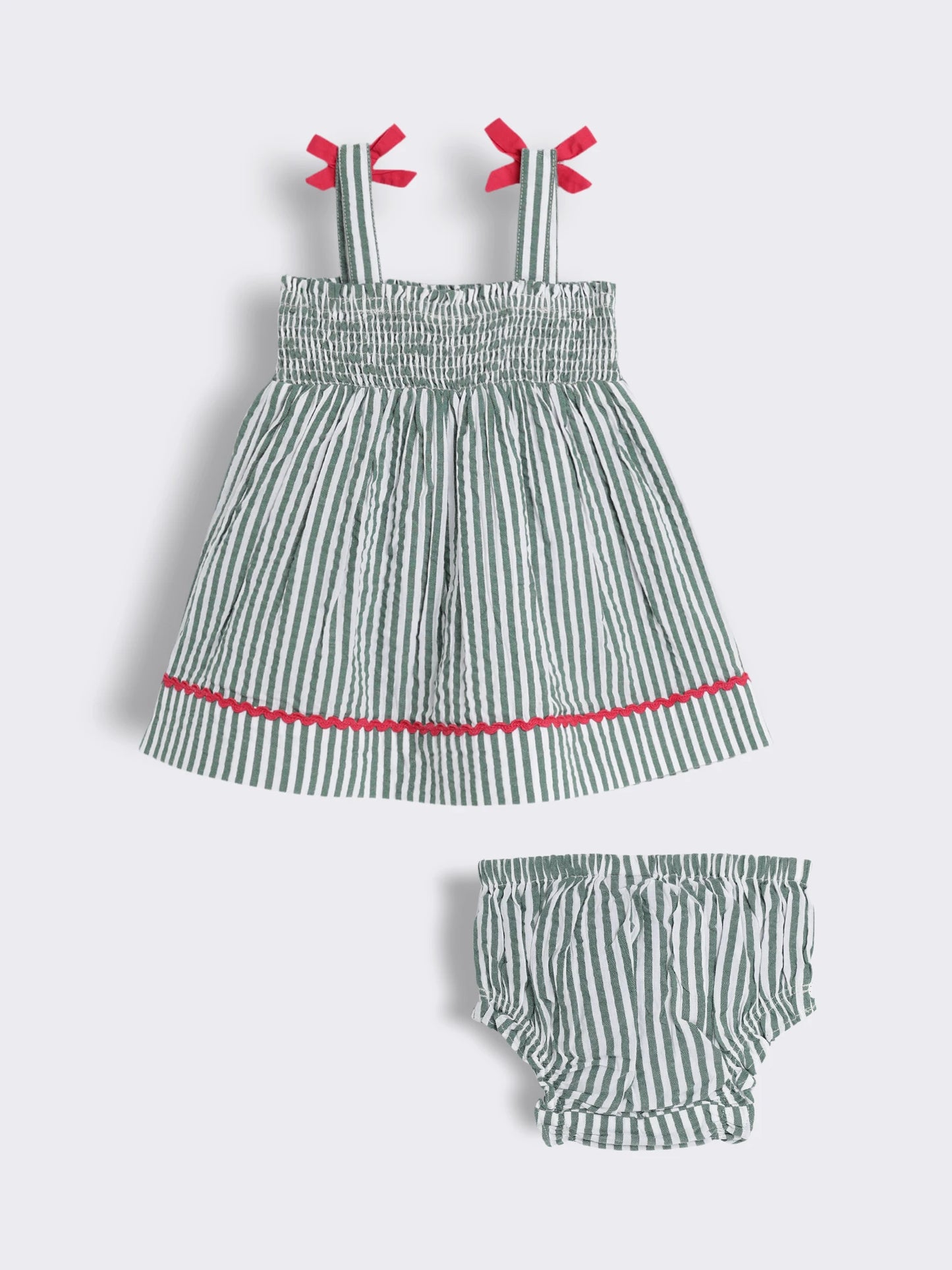 Baby Girls Striped Smocked Cotton Dress with Bloomer