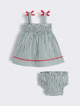 Baby Girls Striped Smocked Cotton Dress with Bloomer